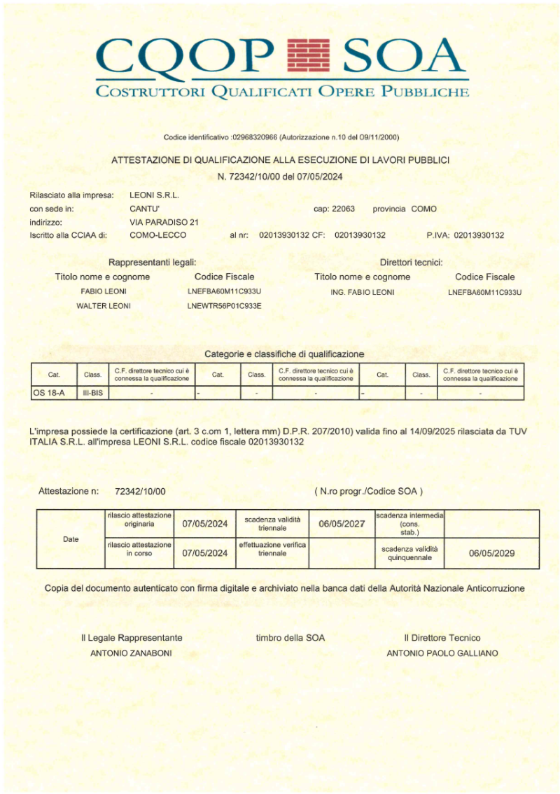 ATTESTAZIONE SOA MAGGIO 2024 CAT III BIS VALIDA MAGGIO 2029